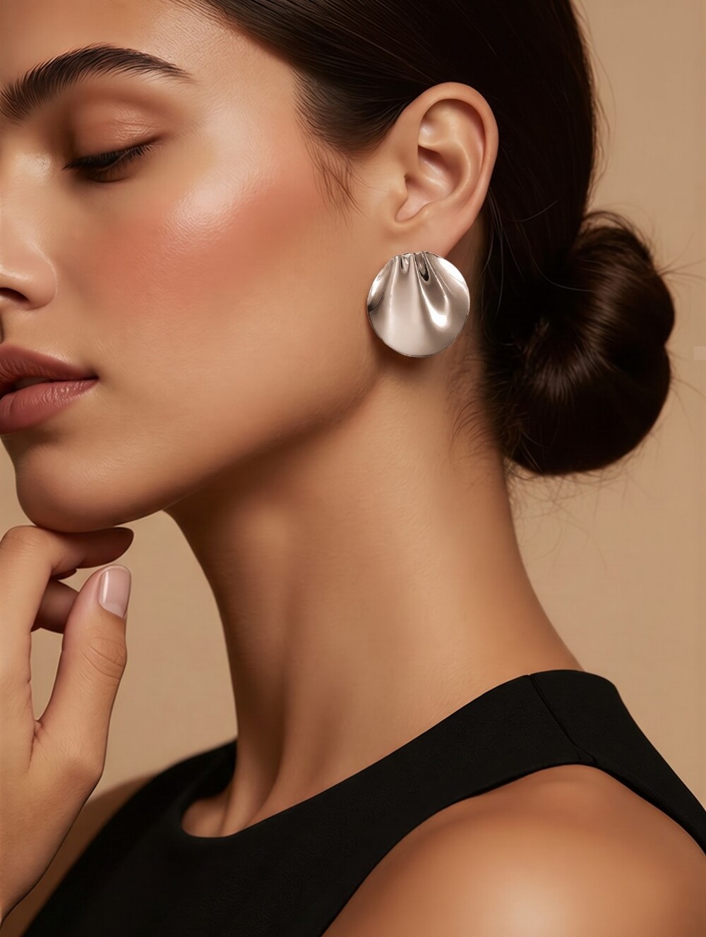 Mayamar Silver Organic Dome Statement Earrings & Gift Bag